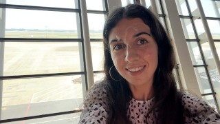 Crazy CUMWALK in Big AIRPORT Full of People Risky Public Blowjob