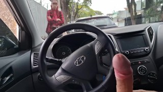 Handjob in the street to student on the street in public.