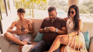 Shameless stepmother fucks her stepson while her husband goes out to take a call