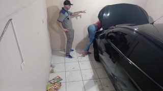 Slutty young woman takes her car to the mechanic and fucks the employee!